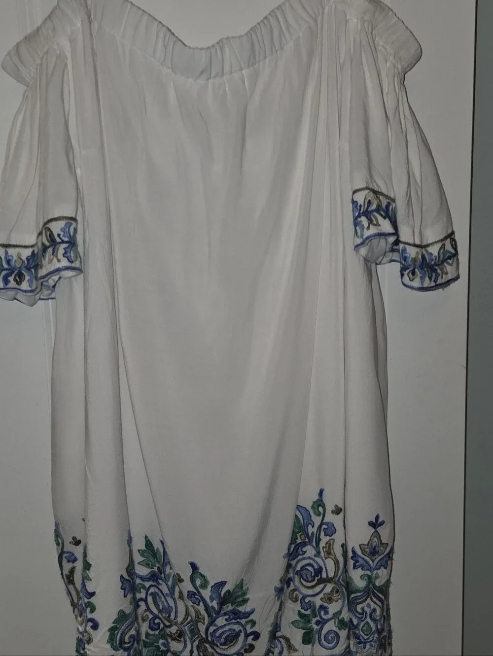 Sandra Darren Plus Size Off the Shoulder White Summer Embroidered Boho Dress